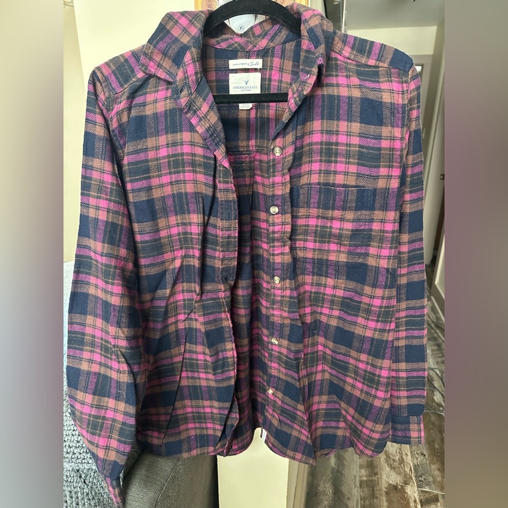 American Eagle Outfitters Pink and Brown Flannel